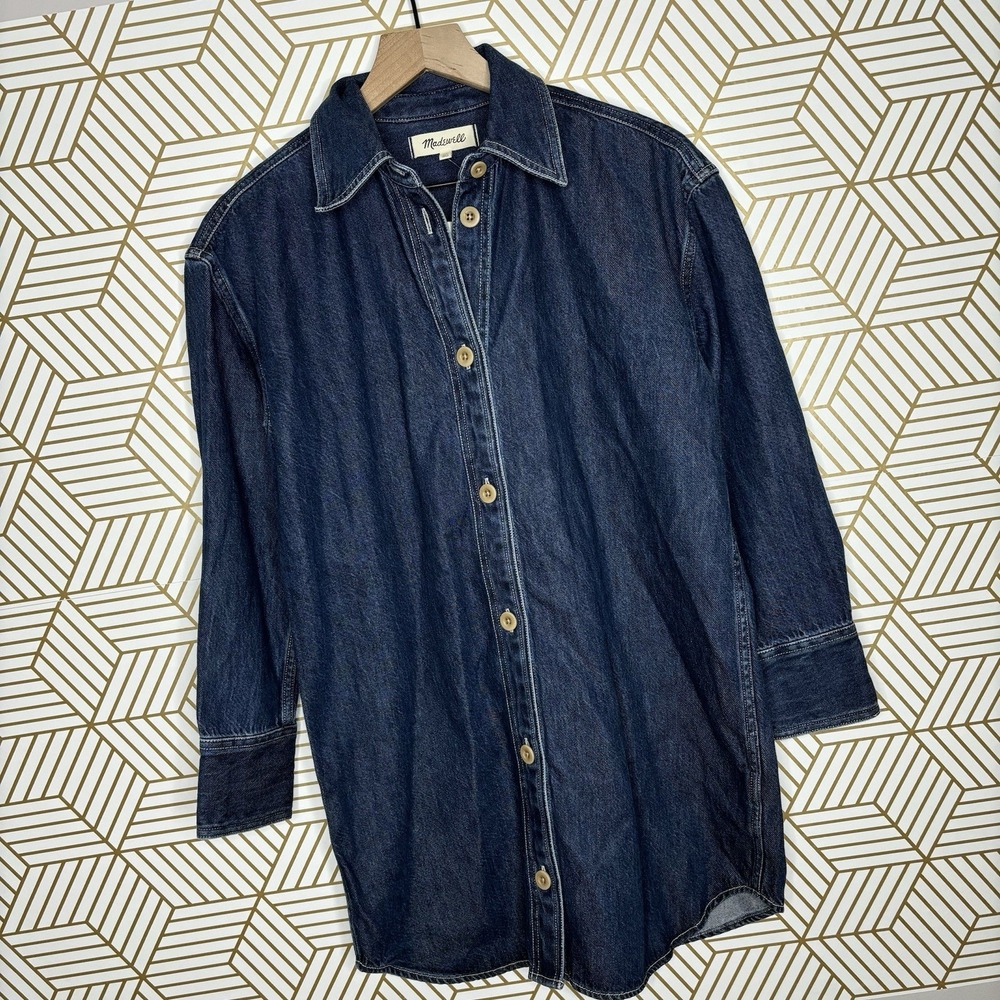 Madewell Dark Denim Oversized Mini Shirt Dress Popover Long‎ Sleeve XS Capsule